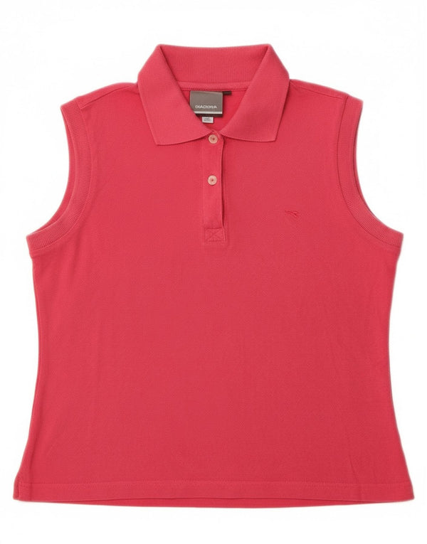 Diadora Damen Crop Ärmelloses Poloshirt IT 42 Mittelrosa Baumwolle