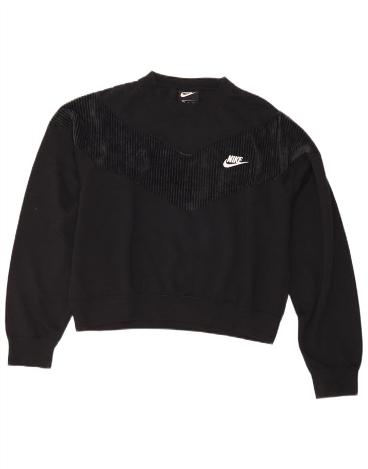 Nike Damen Crop Oversized Sweatshirt Pullover UK 10 Small Schwarz Baumwolle