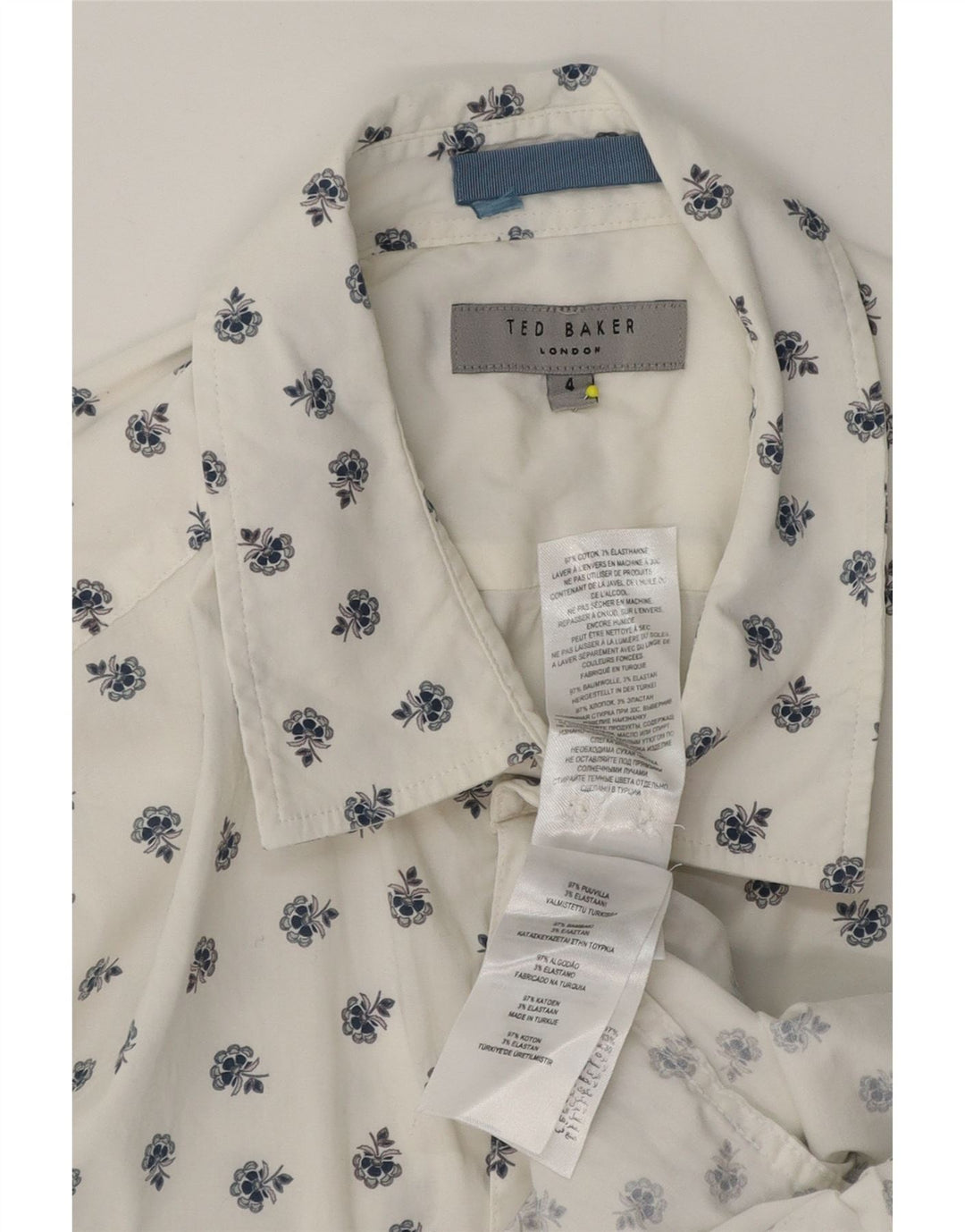 Ted Baker Herrenhemd, Größe 4, groß, weiße Baumwolle mit Blumenmuster