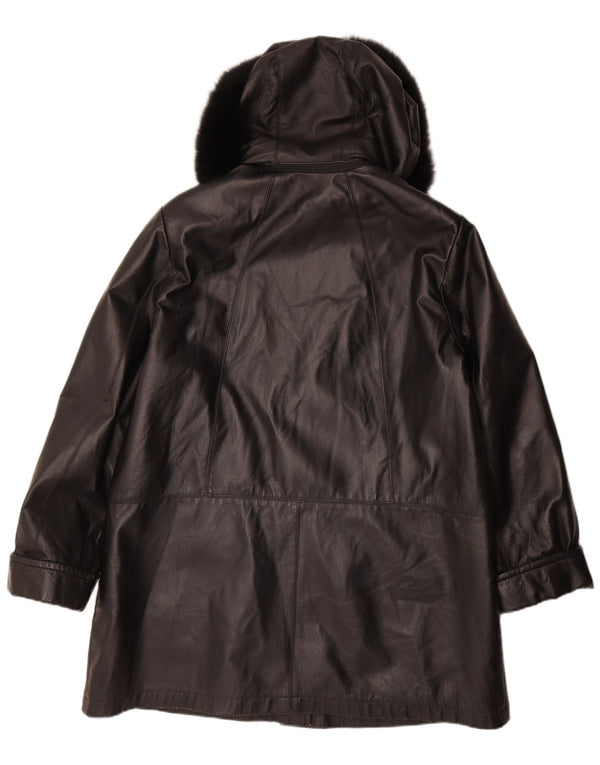 Oviesse Damen Ledermantel mit Kapuze IT 52 XL Schwarzes Leder