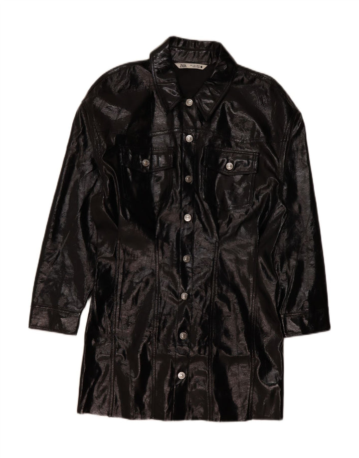 Zara Damen Mantel UK 16 Large Schwarz Polyester