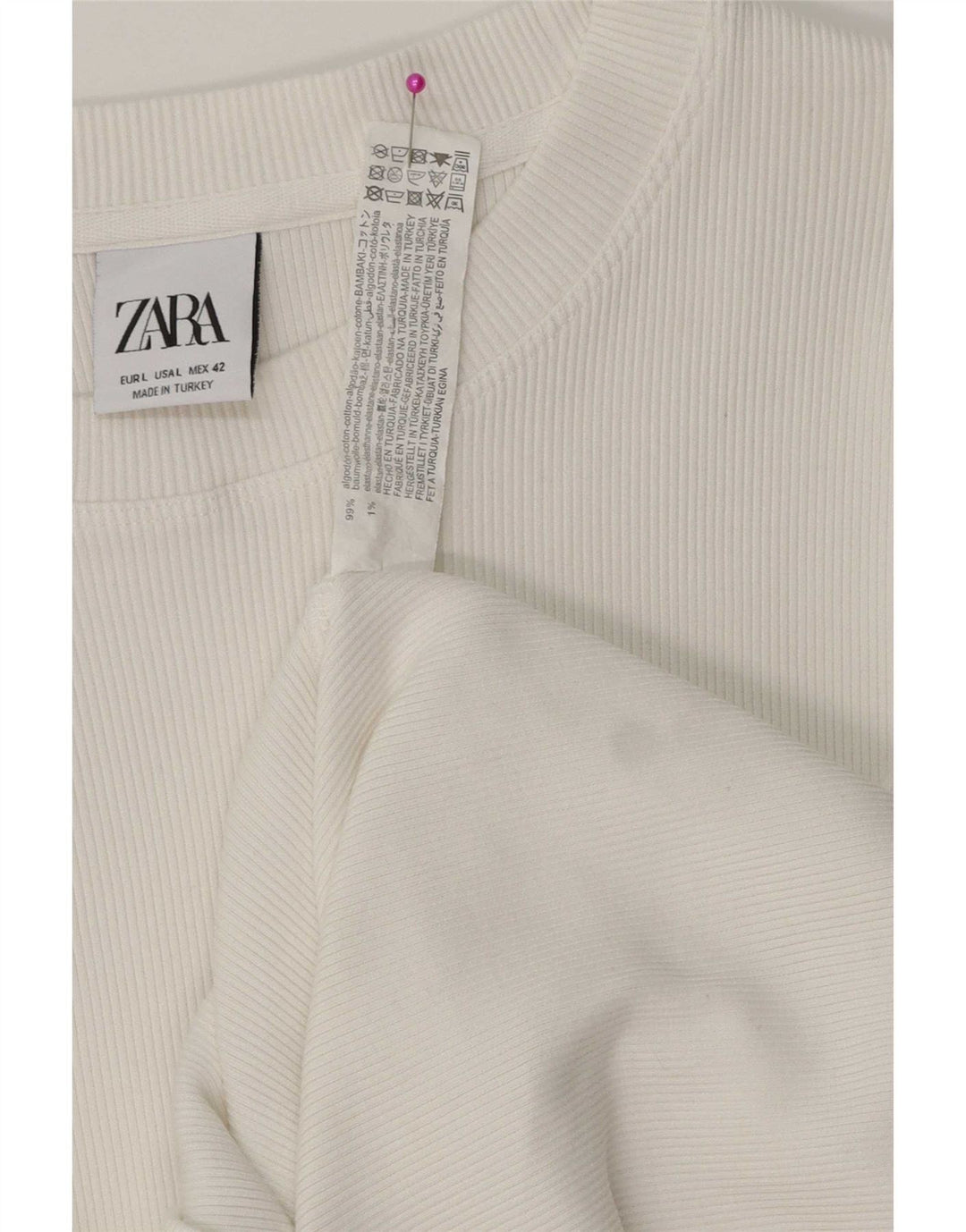 Zara Herren-Pullover mit U-Boot-Ausschnitt, groß, aus weißer Baumwolle