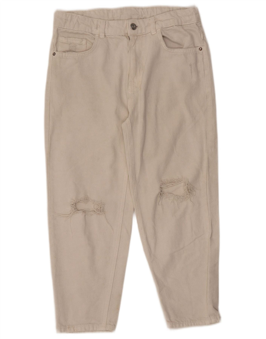ZARA Mädchen Distressed High Waist Tapered Jeans 13–14 Jahre W28 L22 Weiß