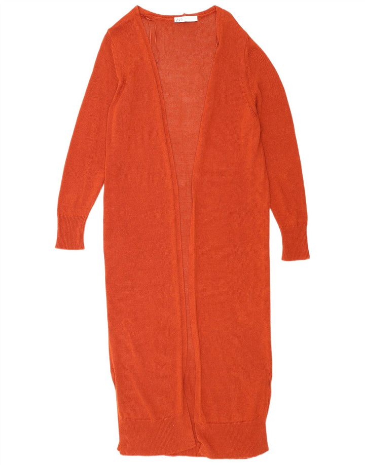 Zara Damen Longline Open Cardigan Pullover UK 14 Mittelbraune Viskose