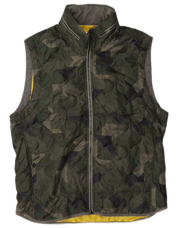 G-Star Herren-Steppweste mit Kapuze, UK 44, 2XL, grünes Camouflage-Polyester