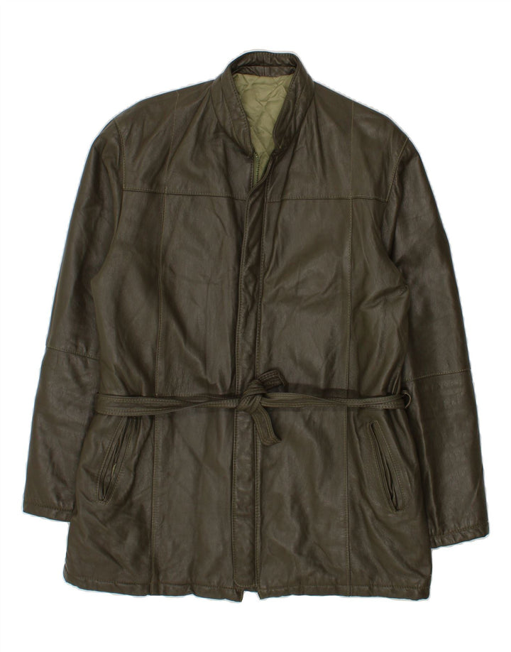 VINTAGE Womens Leather Coat UK 18 XL Green Vintage Vintage and Second-Hand Vintage from Messina Hembry 
