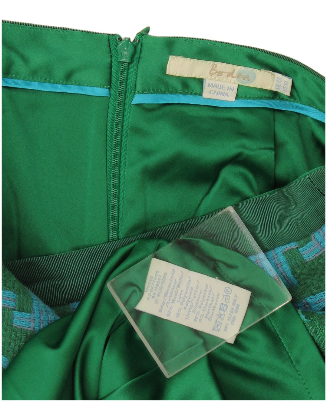 Boden Damen Bleistiftrock UK 10 Small W30 Grüne Wolle mit Hahnentrittmuster
