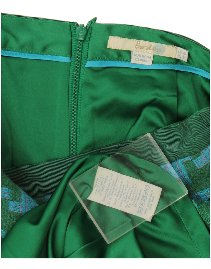 Boden Damen Bleistiftrock UK 10 Small W30 Grüne Wolle mit Hahnentrittmuster