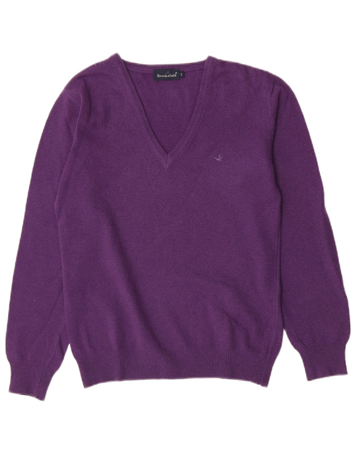 Brooksfield Damen-Pullover mit V-Ausschnitt IT 44 Mittelviolette Wolle