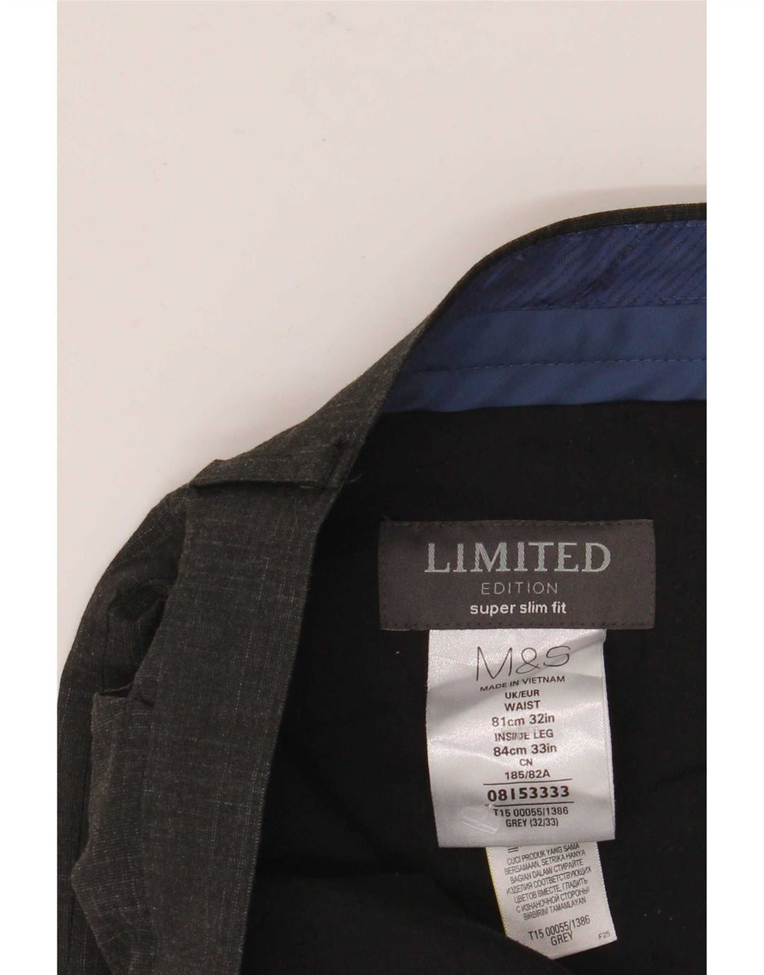 Marks & Spencer Herren-Anzughose mit super schmaler Passform, W32 L33, grau kariert