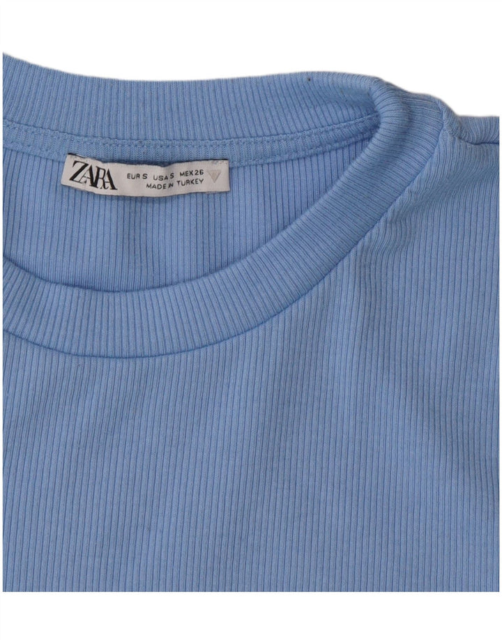 Zara Damen Crop T-Shirt Top UK 10 Small Blau