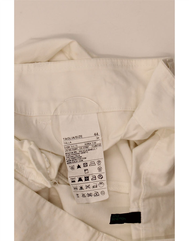 Benetton Damen Caprihose IT 44 Medium W31 L22 Weiße Baumwolle