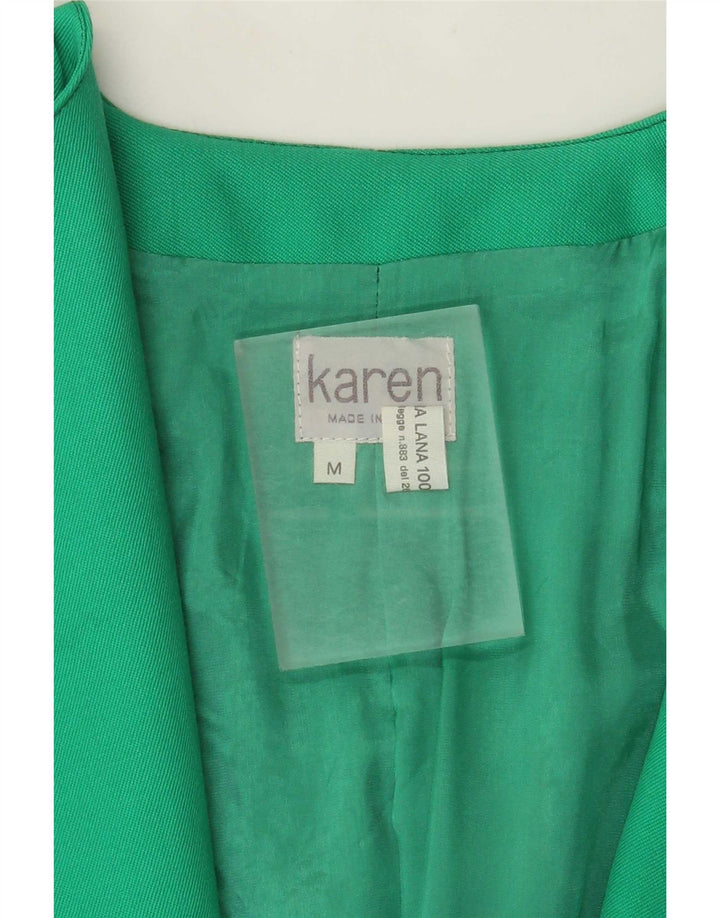 Vintage Damen 3/4 Ärmel Blazer Jacke UK 14 Mittelgrüne Wolle