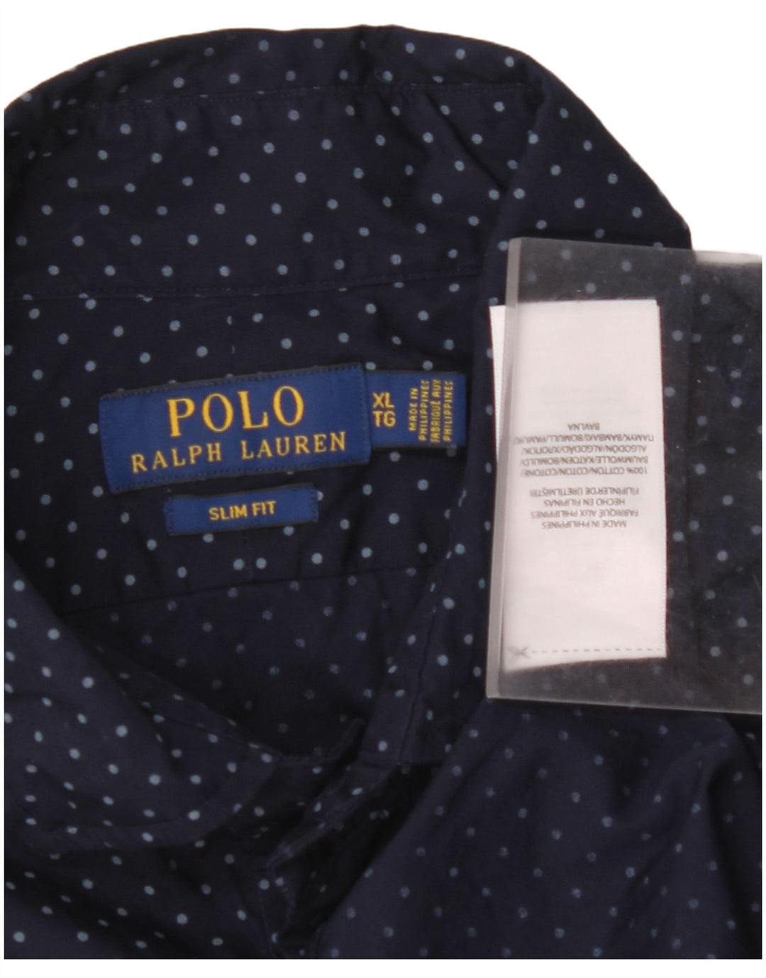 POLO RALPH LAUREN Herren Slim Fit Hemd XL Marineblau gepunktete Baumwolle