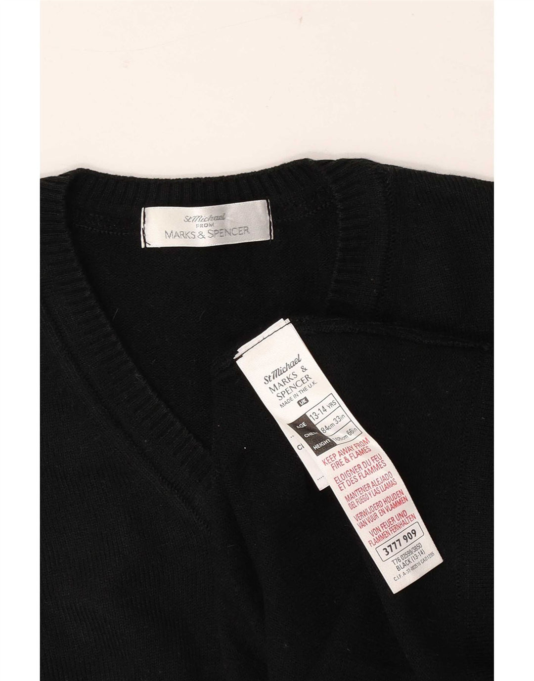 Marks & Spencer Jungen-Pullover mit V-Ausschnitt, 13–14 Jahre, schwarzes Acryl