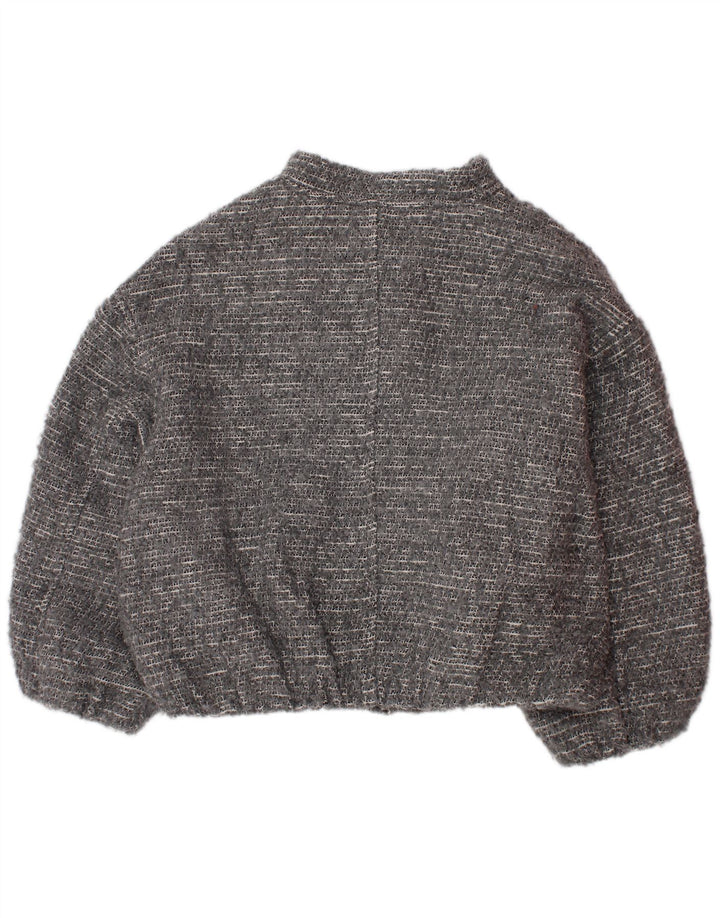 ZARA Crop Bomberjacke für Mädchen, 8–9 Jahre, grau gesprenkelte Baumwolle