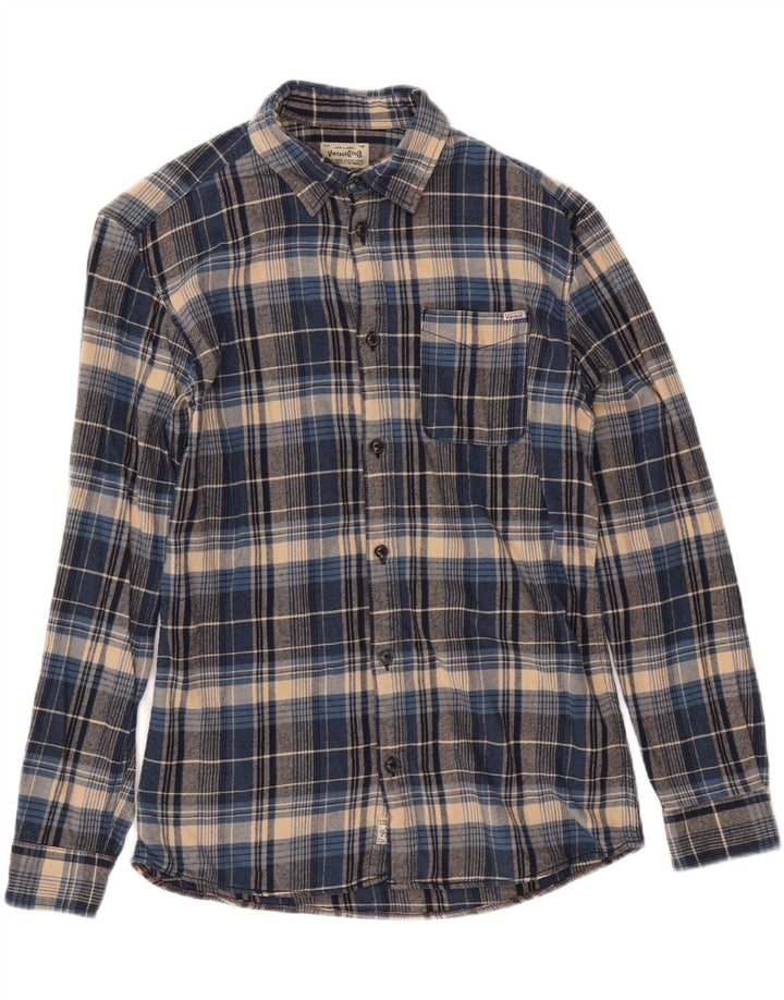 JACK & JONES Herren-Flanellhemd, klein, blau kariert, Baumwolle