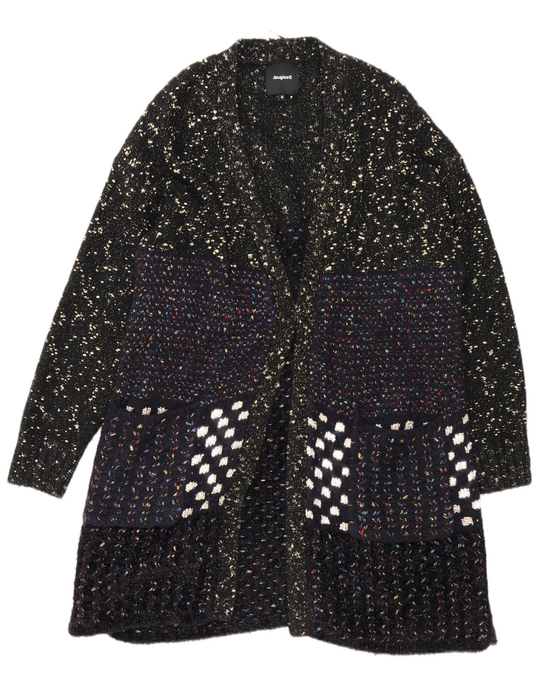 Desigual Damen Longline-Cardigan-Pullover UK 14 Mittelschwarz gefleckt