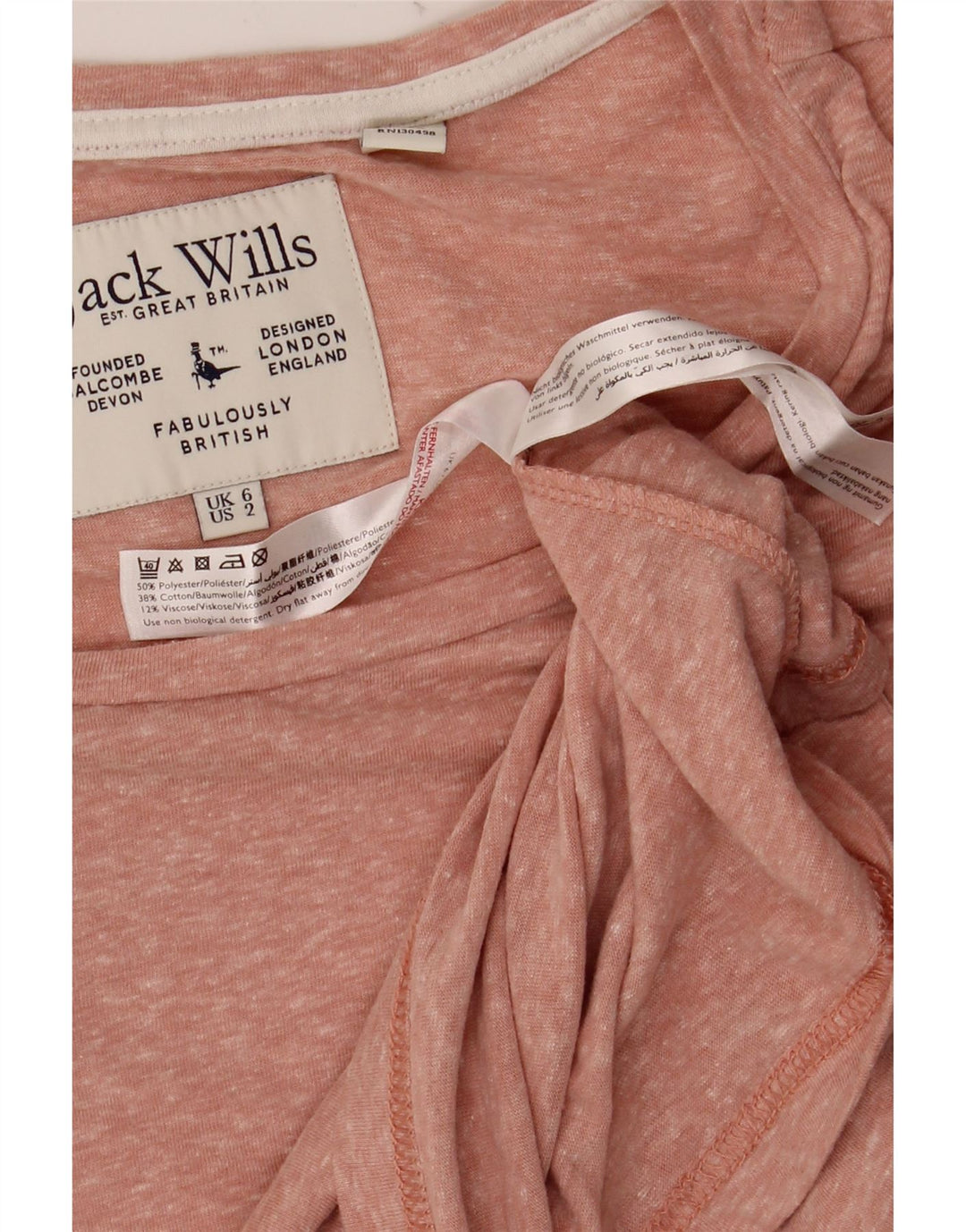 JACK WILLS Damen T-Shirt Top UK 6 XS Rosa geflecktes Polyester