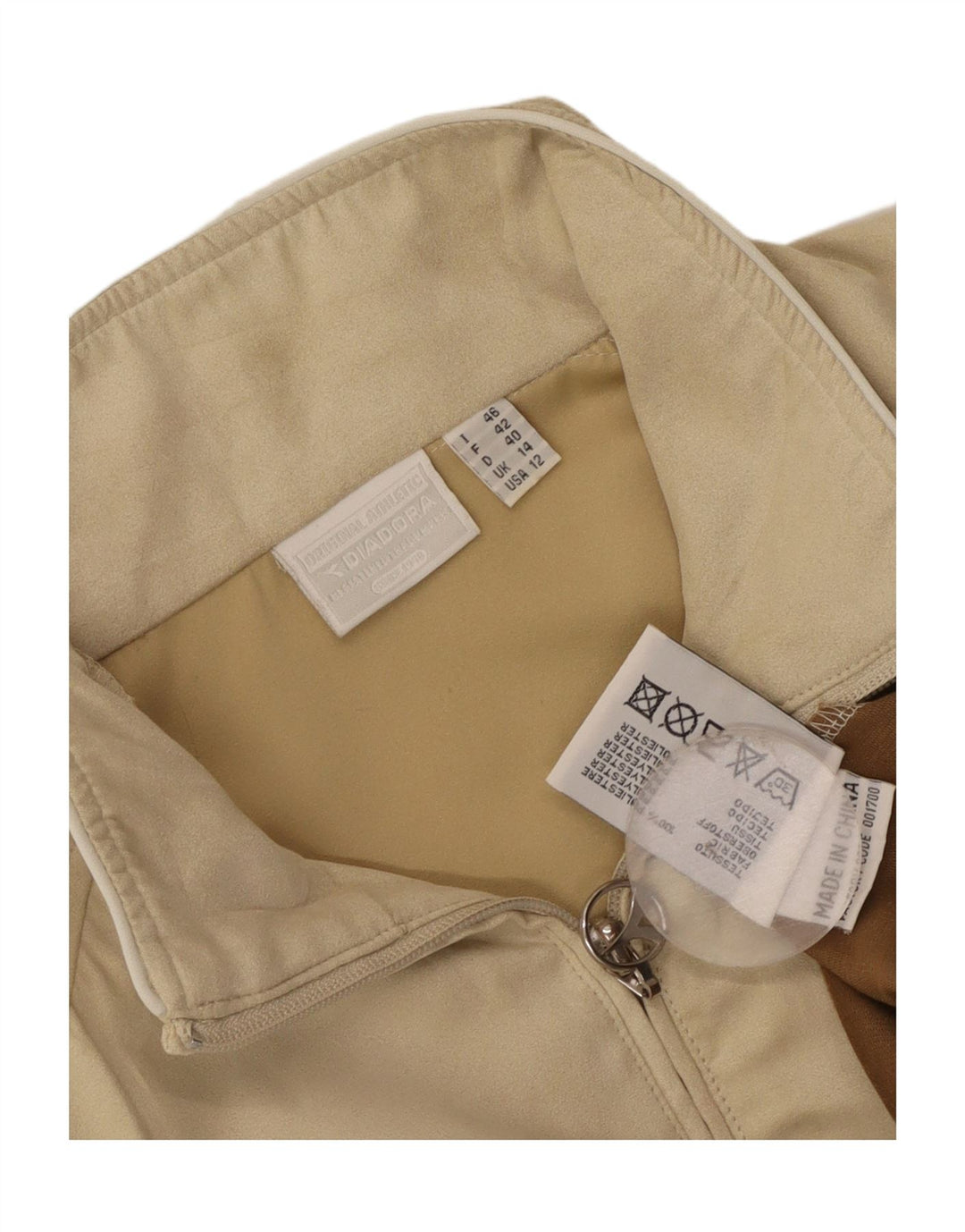 Diadora Velours-Trainingsoberteil für Damen, UK 14, Größe L, Beige, Farbblock