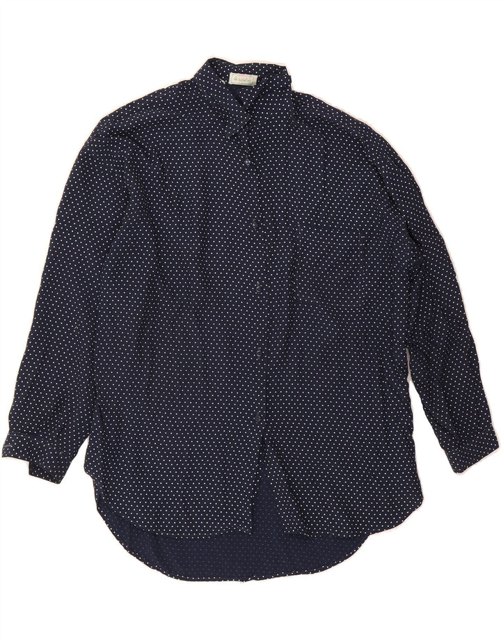 BENETTON Womens Oversized Shirt UK 10 Small Navy Blue Spotted Viscose Vintage Benetton and Second-Hand Benetton from Messina Hembry 