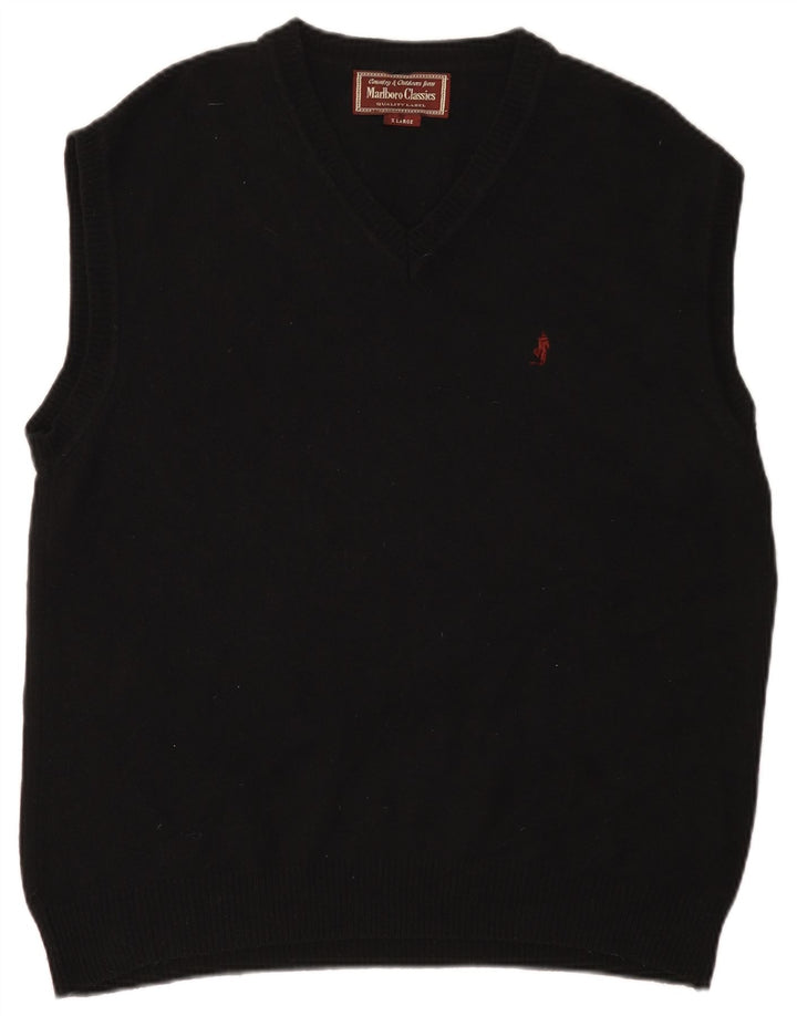 Marlboro Classics Herren-Pullover mit V-Ausschnitt, XL, schwarze Wolle