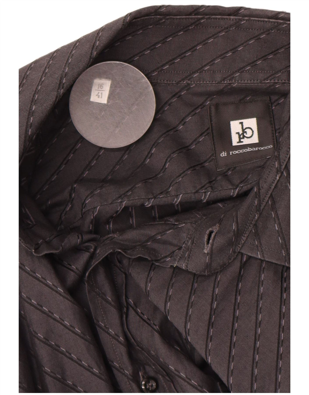 ROCCOBAROCCO Herrenhemd Größe 16 41 Große schwarz gestreifte Baumwolle