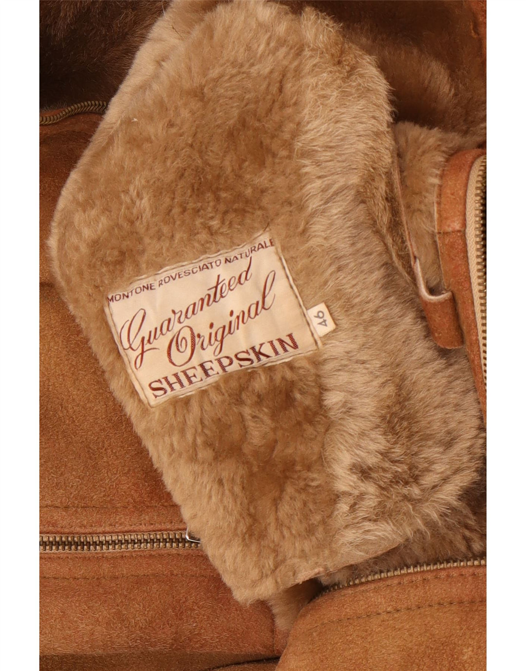 Vintage Damen Lammfelljacke mit Kapuze, Größe 46, großes braunes Schaffell