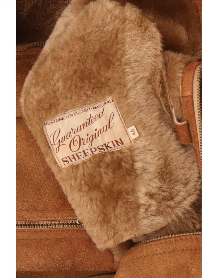 Vintage Damen Lammfelljacke mit Kapuze, Größe 46, großes braunes Schaffell