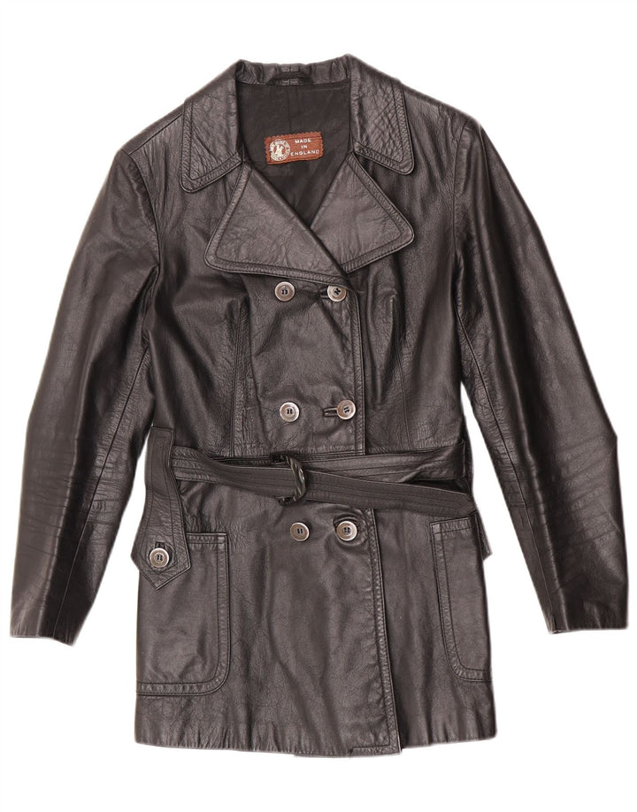 Vintage Damen Zweireihige Lederjacke UK 10 Kleines schwarzes Leder