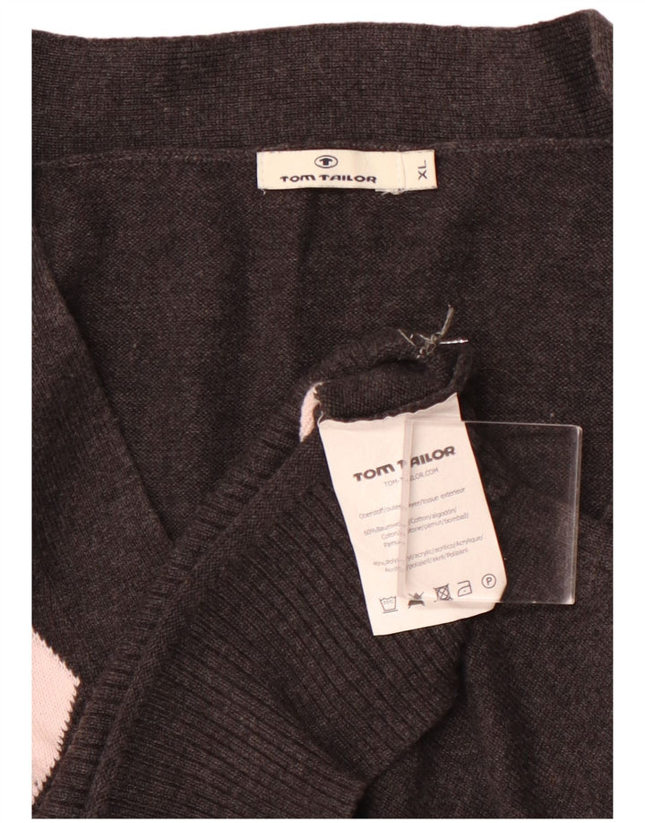 TOM TAILOR Damen Crop Cardigan Pullover UK 18 XL Schwarz Argyle/Diamant