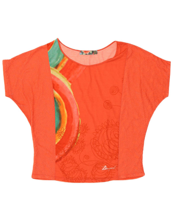 Desigual Damen Grafik-T-Shirt-Oberteil UK 14 Medium Orange Geometrisch Bohemian