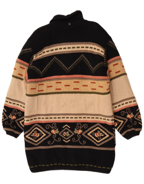 Vintage Damen Strick-Windbreaker-Mantel UK 12 Medium Schwarz Geometrisch Retro
