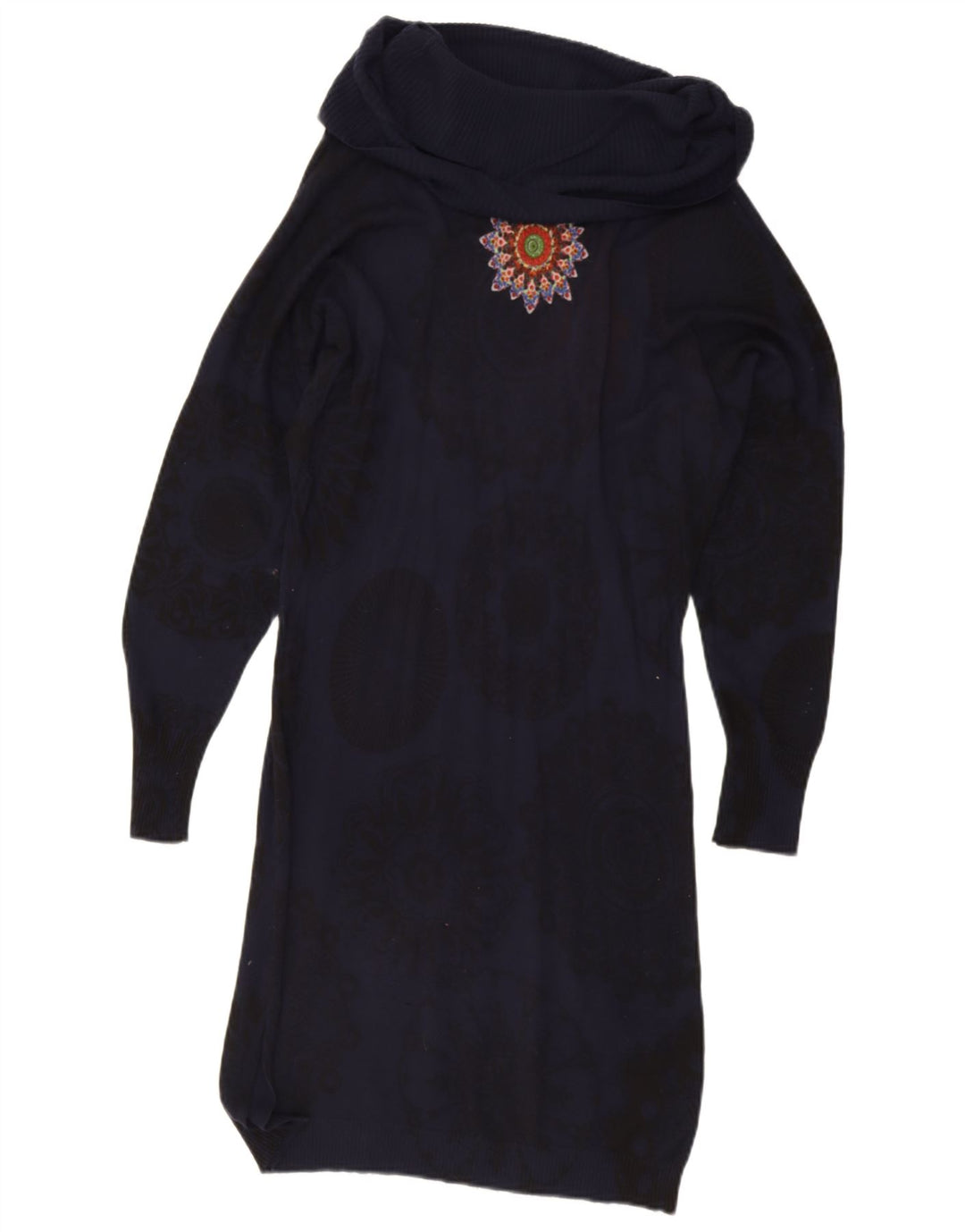 Desigual Damen Maxi-Pulloverkleid mit Grafik, UK 14, mittleres Marineblau