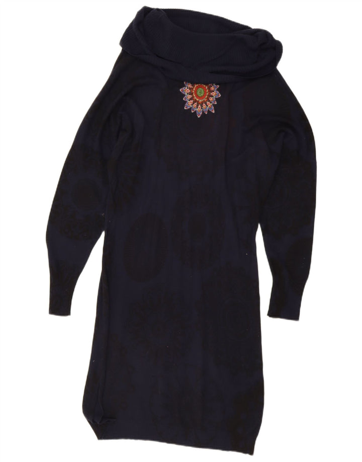Desigual Damen Maxi-Pulloverkleid mit Grafik, UK 14, mittleres Marineblau
