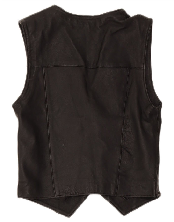 Vintage Damen Lederweste UK 12 Medium Schwarz