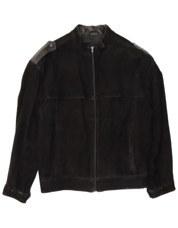 Vintage Herren Militär Wildleder Bomberjacke IT 46 Small Schwarz