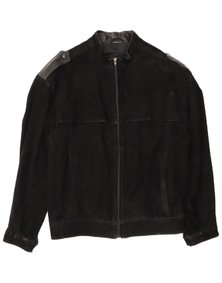 Vintage Herren Militär Wildleder Bomberjacke IT 46 Small Schwarz