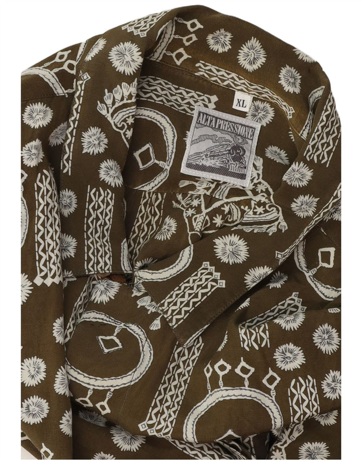 Vintage Herren Kurzarmhemd mit abstraktem Muster XL Khaki