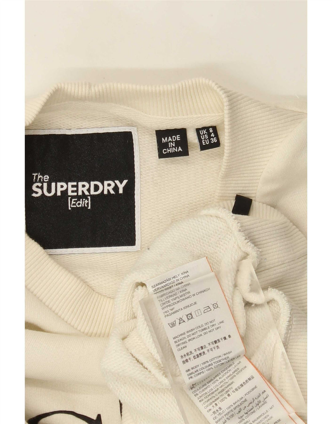 Superdry Damen-Sweatshirt in Übergröße, kurz geschnitten, Gr. 8, Off-White