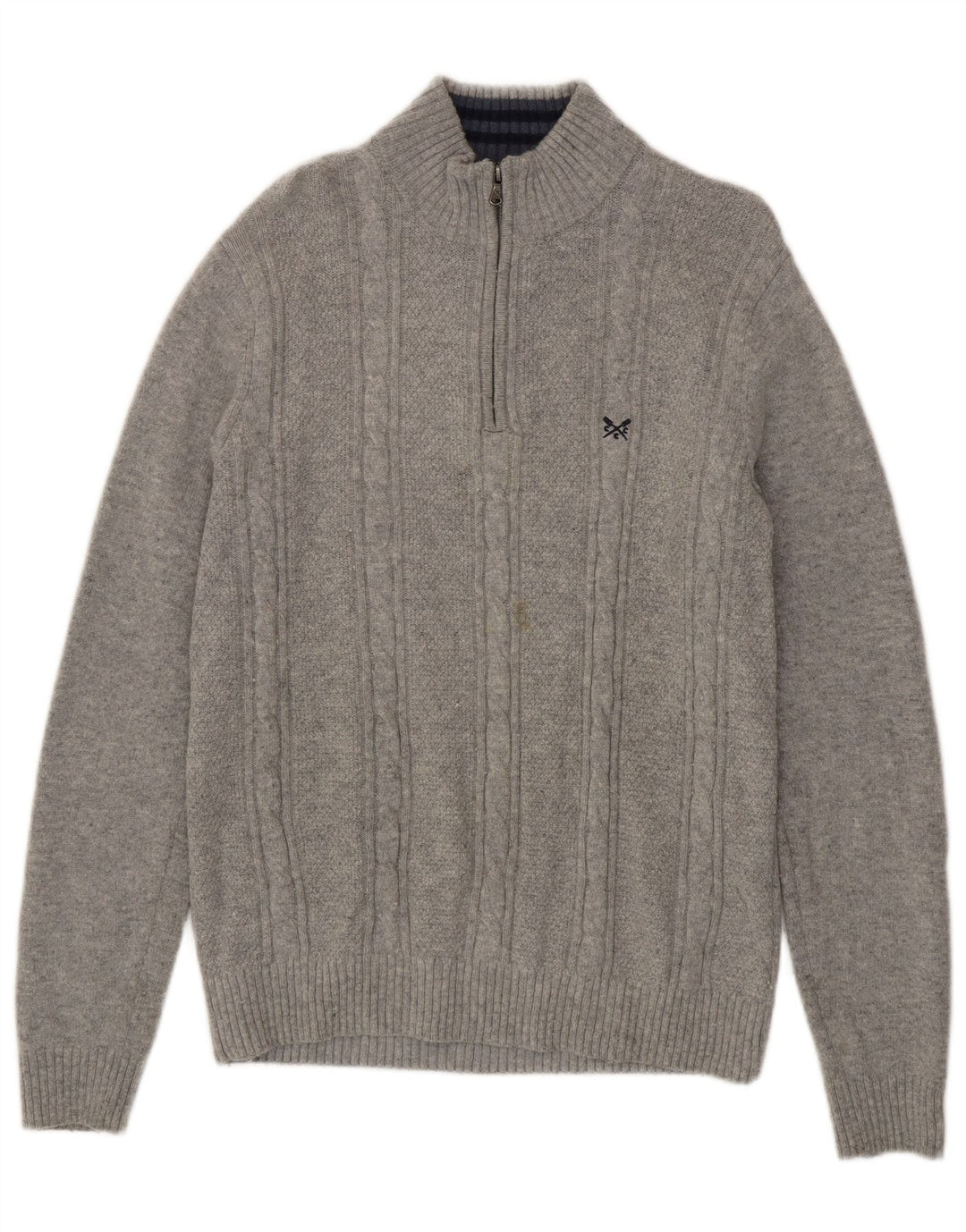 Crew Clothing Herren-Pullover mit Reißverschluss am Hals, große graue Lammwolle