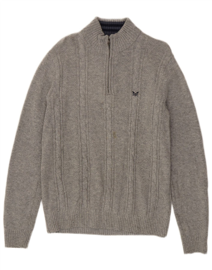 Crew Clothing Herren-Pullover mit Reißverschluss am Hals, große graue Lammwolle
