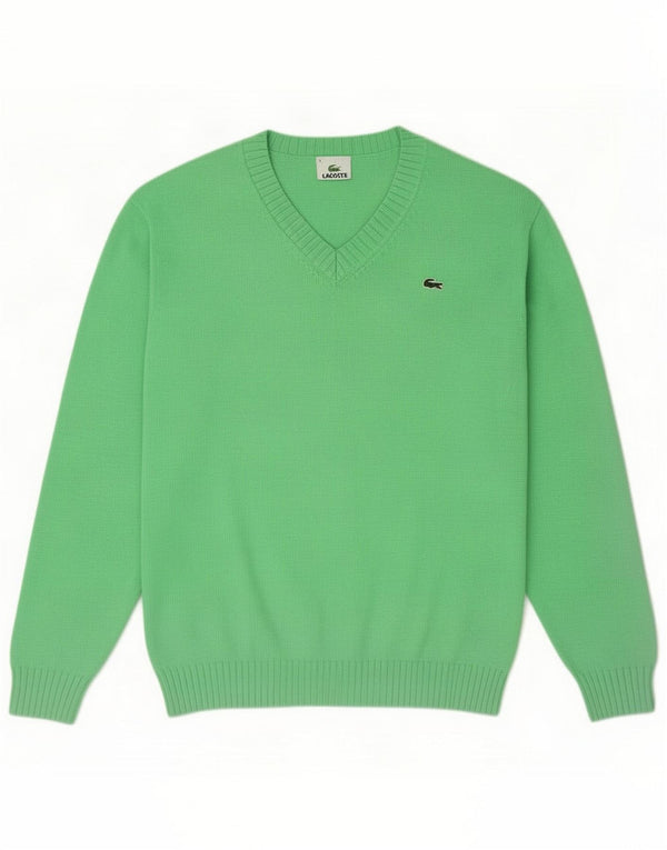 Lacoste Mens V-Neck Jumper Sweater Size 5 Large Green Cotton