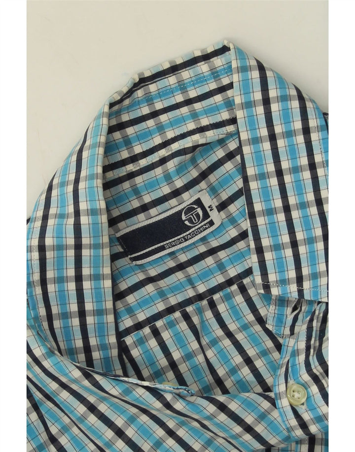 Sergio Tacchini Herrenhemd aus mittelblau karierter Baumwolle
