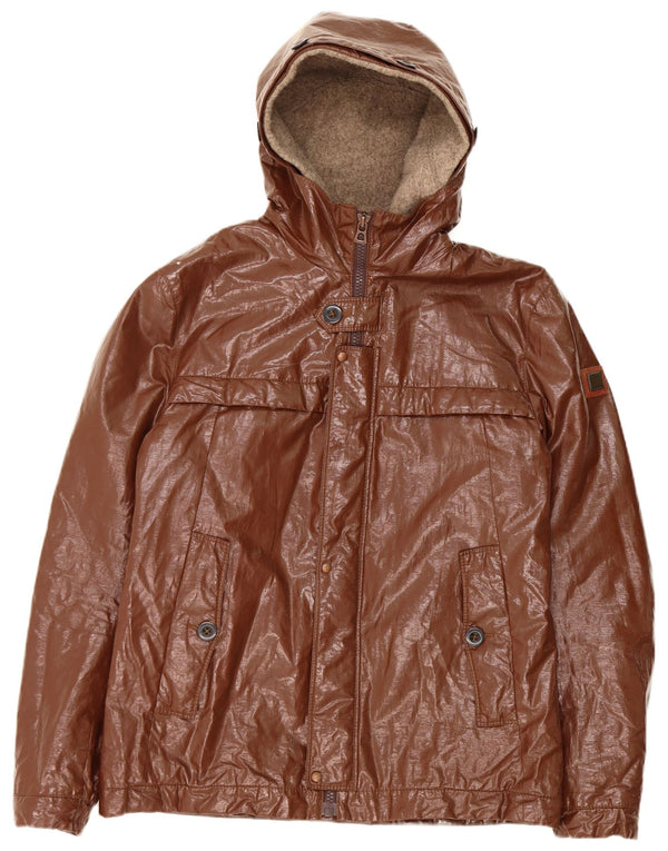 Hugo Boss Herren-Jacke aus Kunstleder mit Kapuze, EU 52, XL, braunes Leinen