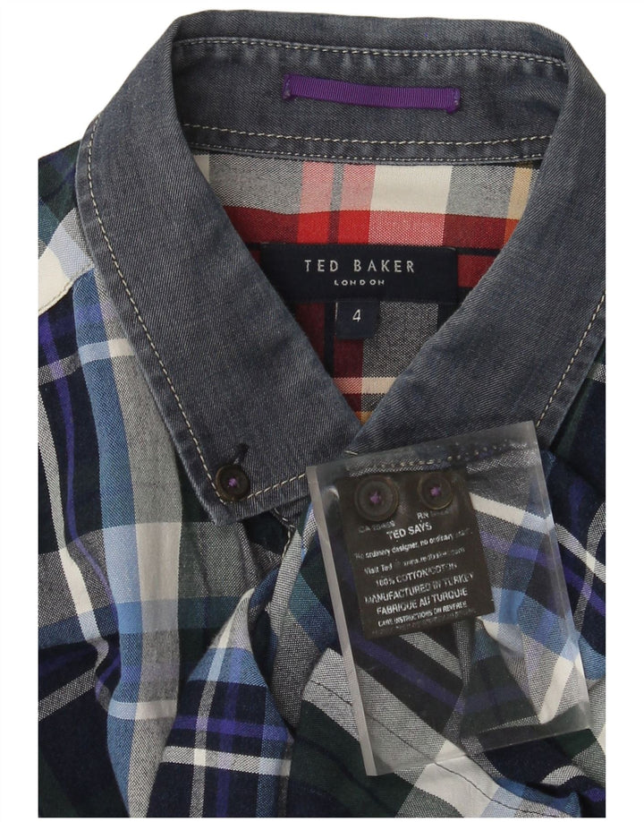 Ted Baker Herrenhemd, Größe 4, groß, marineblau, kariert, Baumwolle