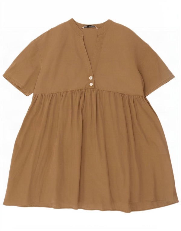 Zara Damen Maxi-Stufenkleid UK 6 XS Beige Lyocell
