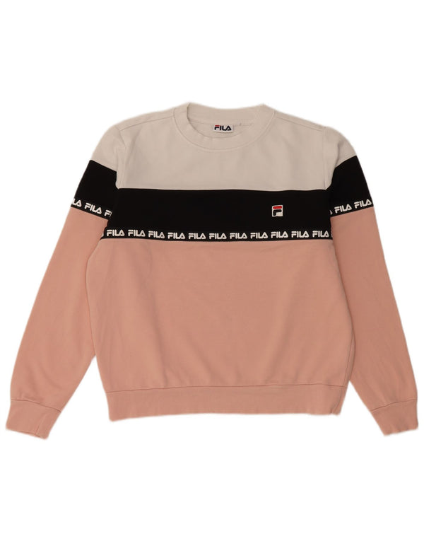 Fila Damen Grafik-Sweatshirtpullover UK 10 Small Rosa Farbblock