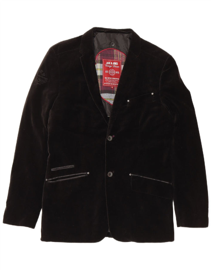 JACK & JONES Herren-Blazer aus 2-Knopf-Samt, Gr. 36, Größe S, Schwarz, Baumwolle