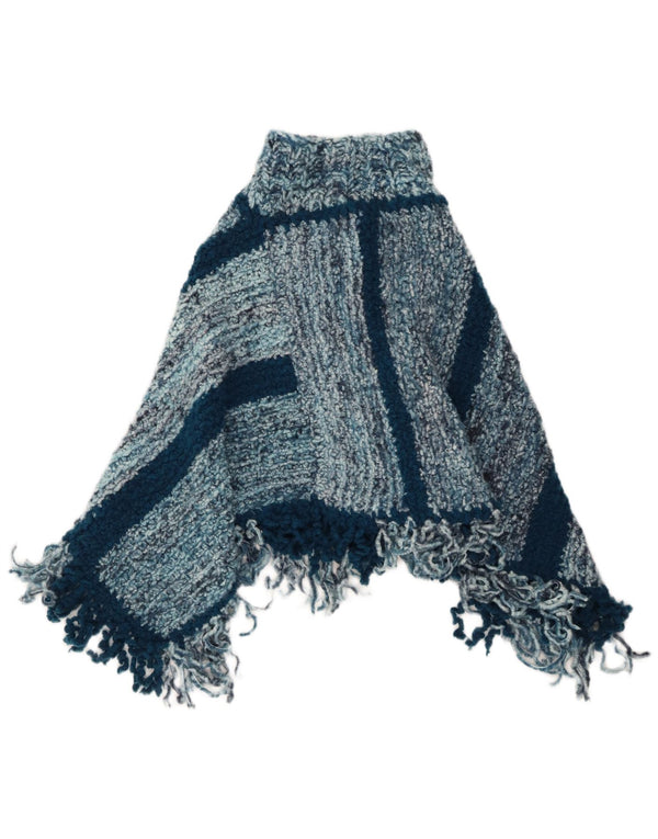 VINTAGE Damen Poncho-Pullover, Einheitsgröße, blau gestreift